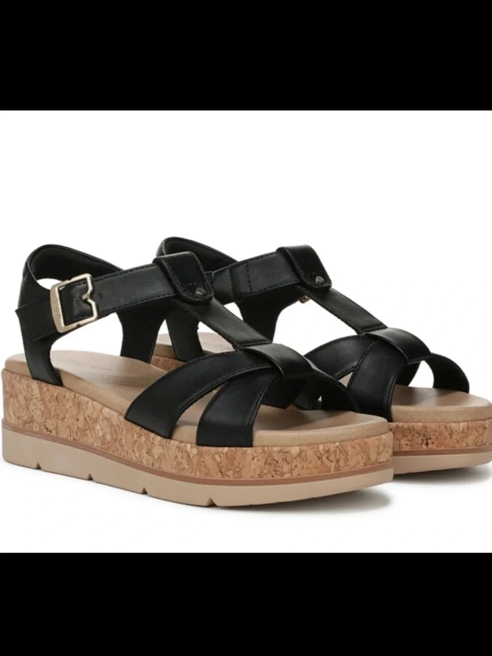 Dr. Scholl's Women's Once Again Black Strappy Wedge Buckle Sandals US 8 M New